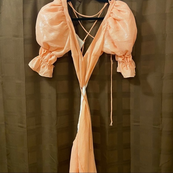 NWOT LPA Edith Midi Dress in Orange Houndstooth XS - Picture 4 of 10